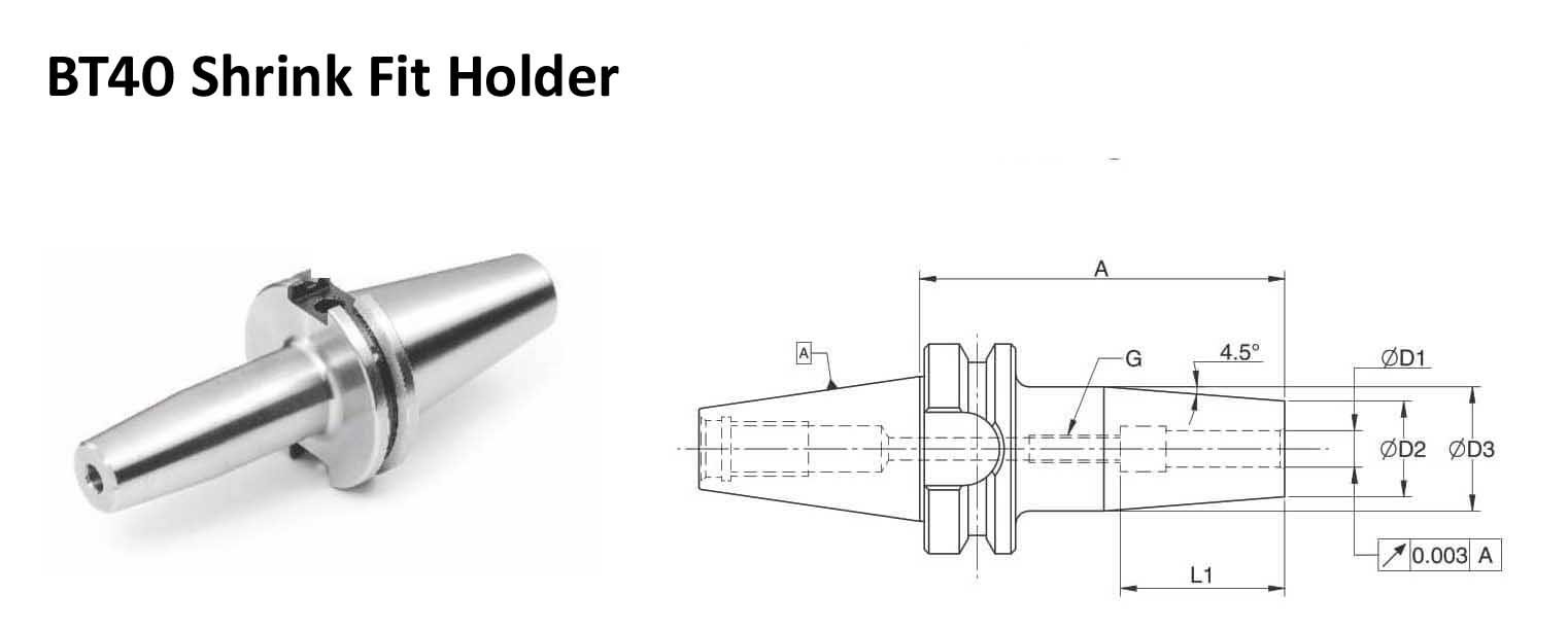 BT40 SFH 0.500 - 6.30 Extra Long Length Shrink Fit Holder (AD) (Balanced to G 2.5 50000 rpm)